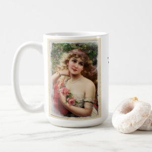Taza De Café Mujer victoriana con rosas rosadas