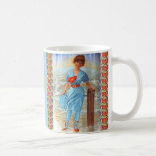 Taza De Café Mujer victoriana de los años 1890 en la playa