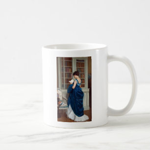 Taza De Café Mujer Victoriana Elegante Leyendo en la Biblioteca