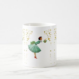 Taza De Café Mujer vintage de Navidad apagando una vela