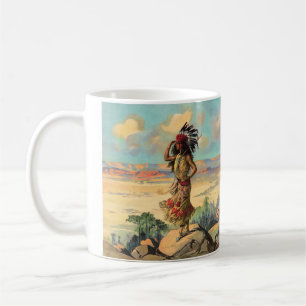 Taza De Café Mujer Vintage Nativa Americana con Tocado de Pluma