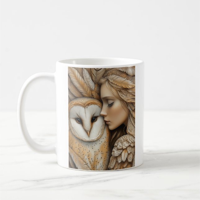 Taza De Café Mujer y búho en plumas (Izquierda)