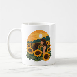 Taza De Café Mujer y Labrador de chocolate en un girasol dorado