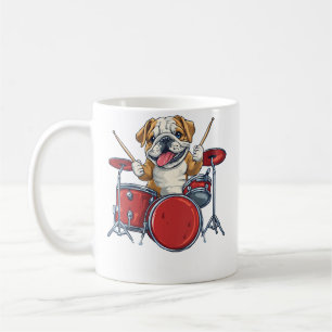 Taza De Café Mujeres Bulldog Inglés Lindo Perro Tocando Tambore