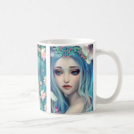 Taza De Café Mujeres etéreas con flores en el pelo azul