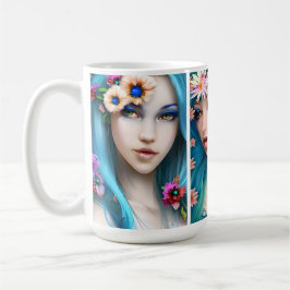 Taza De Café Mujeres etéreas con flores en el pelo azul