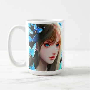 Taza De Café Mujeres Hermosas con Mariposas Azules Personalizad