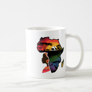 Taza De Café Mujeres Negras Afro Mapa Safari Animales Africanas