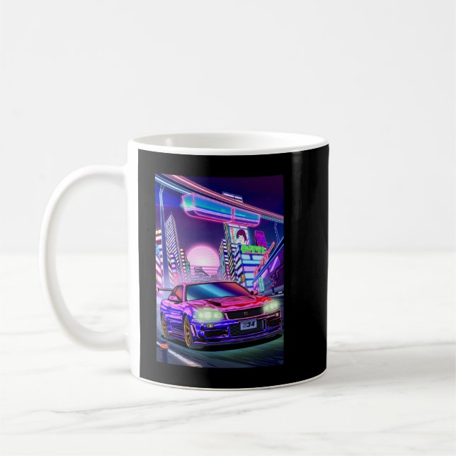 Taza De Café Mujeres Nissan Skyline Gt-R34 Vaporwave (Izquierda)