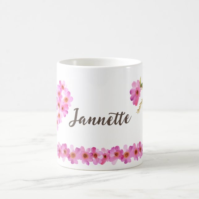 Taza De Café Mujeres personalizadas con flores rosadas (Centro)