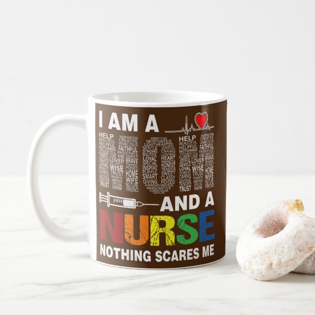 Taza De Café Mujeres soy madre y enfermera, nada me asusta  (Con donut)