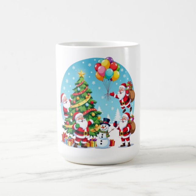 Taza De Café **“Multi-Santa Christmas Fun – 3D Cartoon Transpar (Centro)