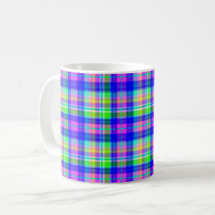 Taza De Café Multicolor neon brillante con un patrón a cuadros