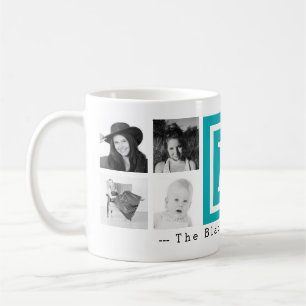 Taza De Café Multifoto Monograma personalizado Azul brillante