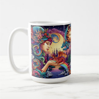 Taza De Café Mundo de Fantasía Místico Elfo y Dragón Bebé