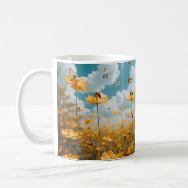 Taza De Café Muñeca de cerámica de flor amarilla que florece (Izquierda)
