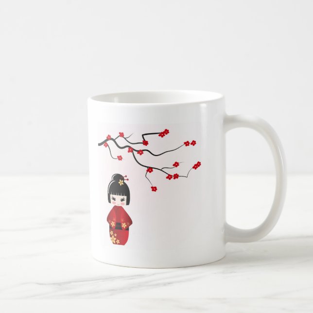 Taza De Café Muñeca de Kokeshi bajo rama de Sakura (Derecha)