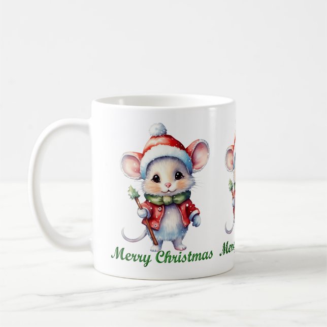 Taza De Café Muñeca de ratón navideño lindo (Izquierda)