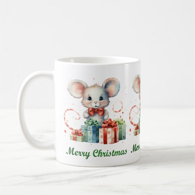 Taza De Café Muñeca de ratón navideño lindo (Izquierda)
