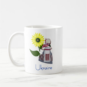 Taza De Café Muñeca folk ucraniana con girasol, Motanka.