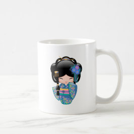 Taza De Café Muñeca Keiko Kokeshi - Chica azul Kimono Geisha
