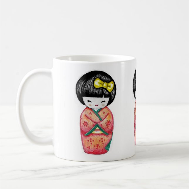 Taza De Café Muñeca Kokeshi - Chica Kimono Geisha  (Izquierda)