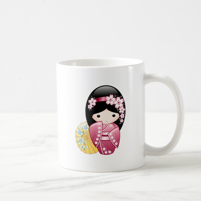 Taza De Café Muñeca Kokeshi de primavera - Curso Chica japonés  (Derecha)