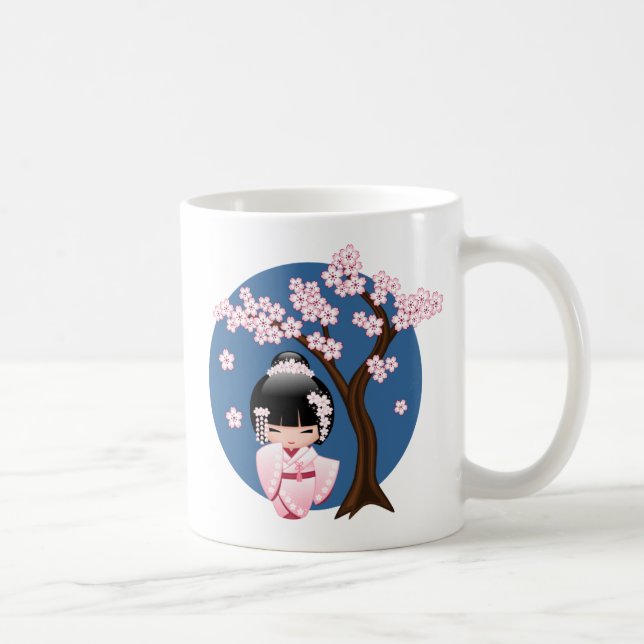 Taza De Café Muñeca kokeshi kimono blanca - Chica Geisha 2 (Derecha)