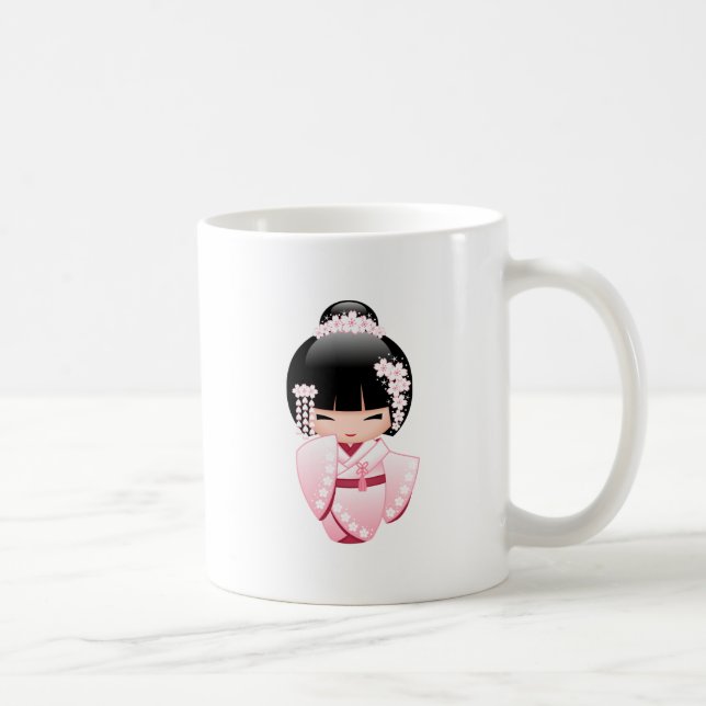 Taza De Café Muñeca kokeshi kimono blanca - Chica geisha japoné (Derecha)
