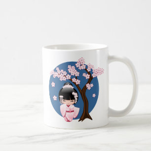 Taza De Café Muñeca Kokeshi Kimono Rosa Sakura