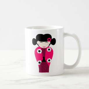 Taza De Café Muñeca Kokeshi que sonrée personalizable