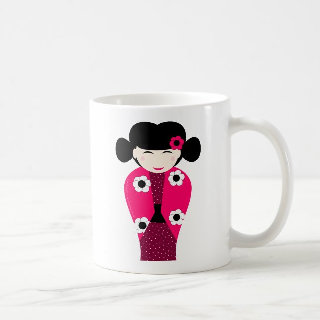 Taza De Café Muñeca Kokeshi que sonrée personalizable (Derecha)