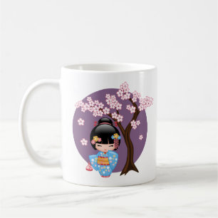 Taza De Café Muñeca Maiko Kokeshi - Chica azul Kimono Geisha C
