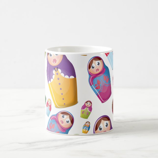 Taza De Café Muñeca Matryoshka - Patrón de muñecas anidadas rus (Centro)