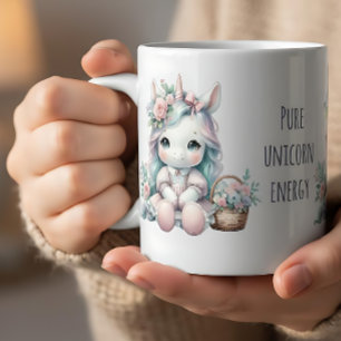 Taza De Café Muñeca Pastel Kawaii Unicornio con Cesta de Flores