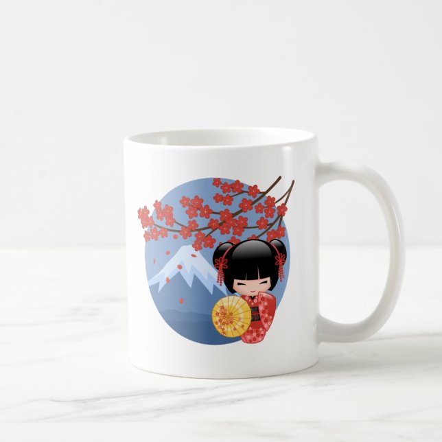 Taza De Café Muñeca roja de Sakura Kokeshi - chica de geisha (Derecha)