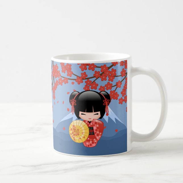 Taza De Café Muñeca roja de Sakura Kokeshi - chica de geisha (Derecha)