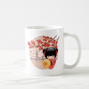 Taza De Café Muñeca roja de Sakura Kokeshi - geisha japonés