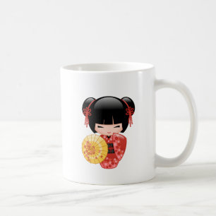 Taza De Café Muñeca roja Sakura Kokeshi - Cuidada geisha japon