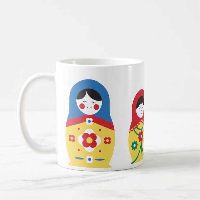 Taza De Café Muñeca rusa verde blanca roja azul suave (Izquierda)
