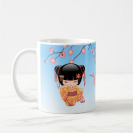 Taza De Café Muñeca Ume Kokeshi - Azul Chica Geisha japonés