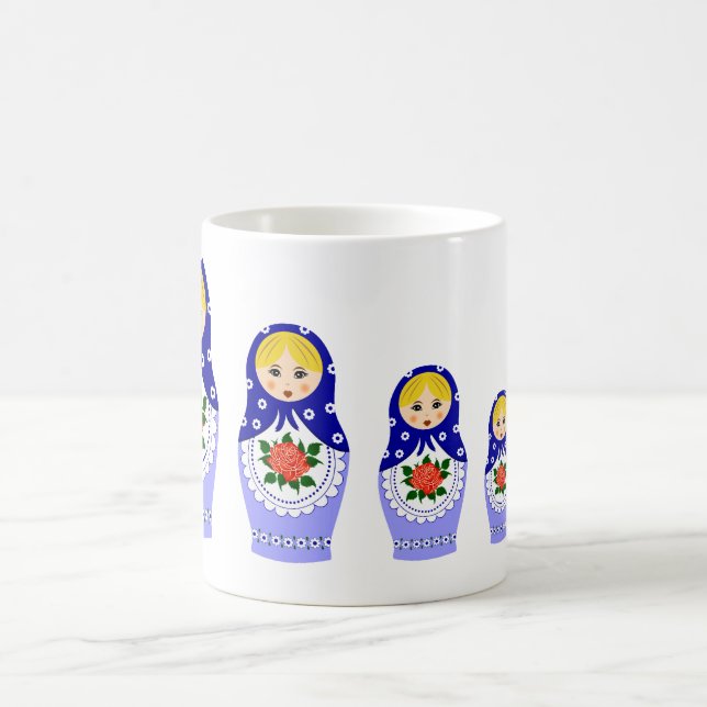 Taza De Café Muñecas de Matryoschka azules (Centro)