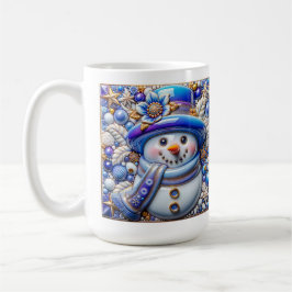Taza De Café Muñeco de nieve azul 3D Navidad