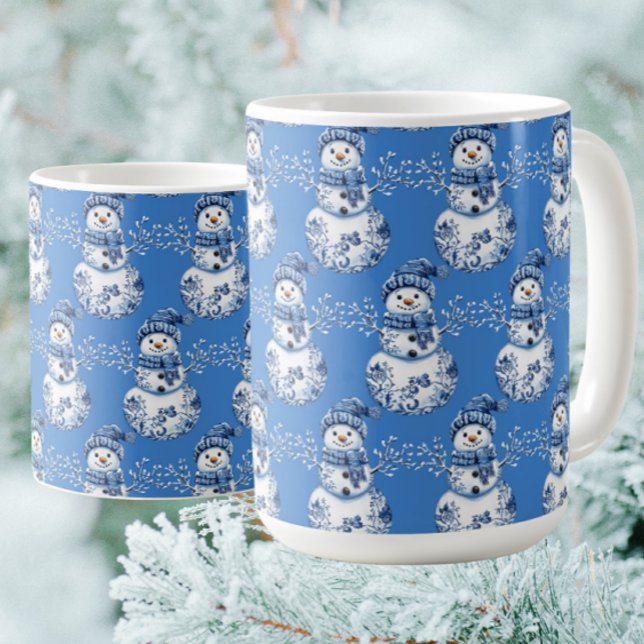 Taza De Café Muñeco de nieve azul alegre blanco feliz  (Hot chocolate anyone?)