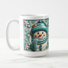 Taza De Café Muñeco de nieve azul turquesa 3D de Navidad
