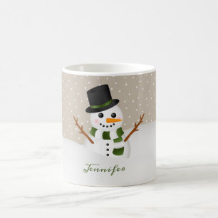 Taza De Café Muñeco de Nieve Bonito con Nombre Personalizado Na