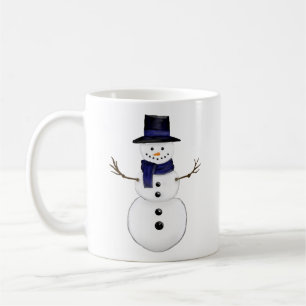 Taza De Café Muñeco de nieve con bufanda azul y sombrero a jueg
