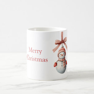 Taza De Café Muñeco de Nieve con Cinta Roja de Navidad