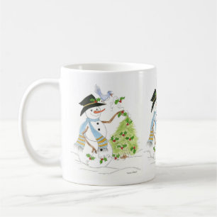 Taza De Café Muñeco de nieve con un pájaro azul