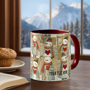 Taza De Café Muñeco de Nieve Corazones Invierno